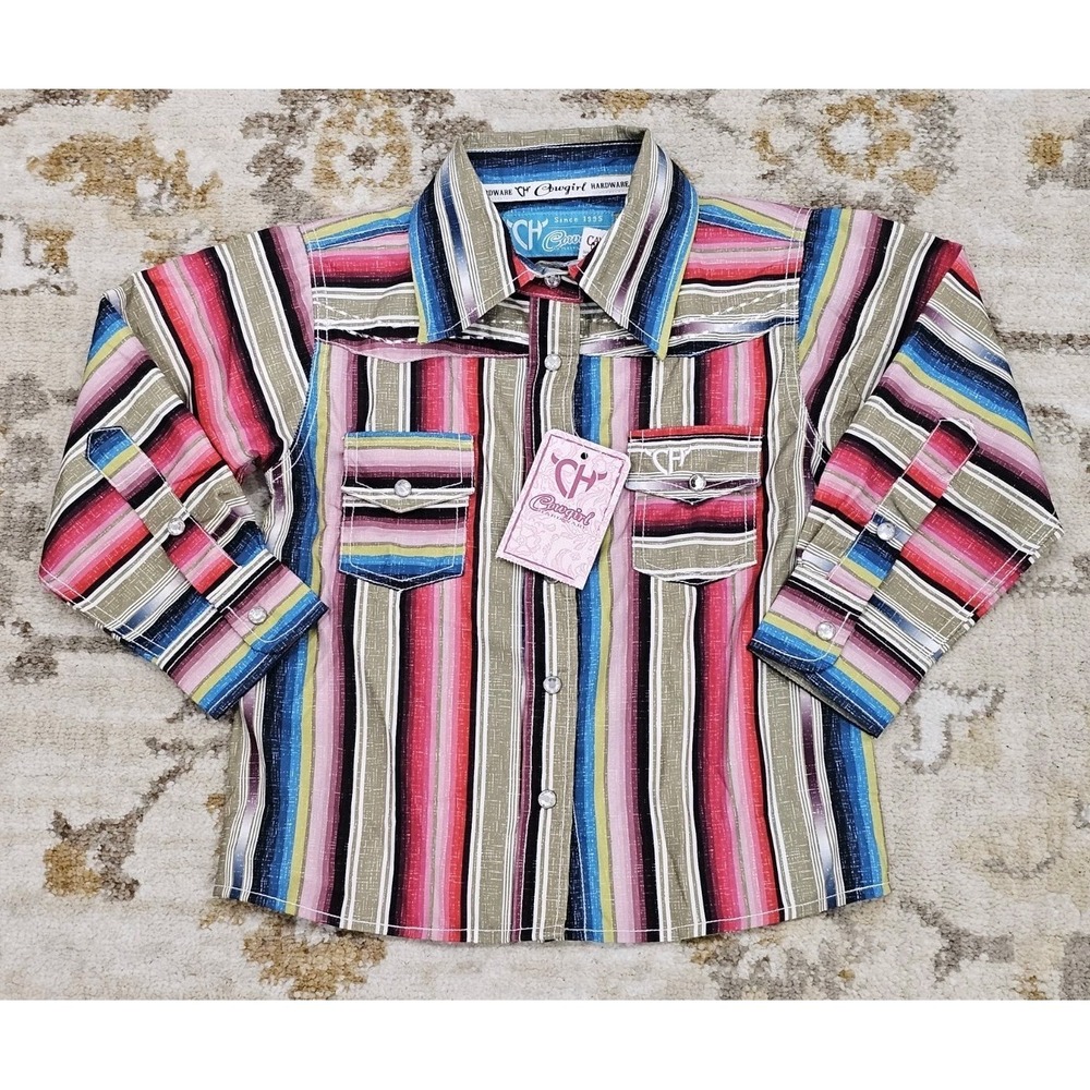 CH Cowgirl Hardware Girls 3T Shirt Embroidered Horse Western Serape Pearl Snap